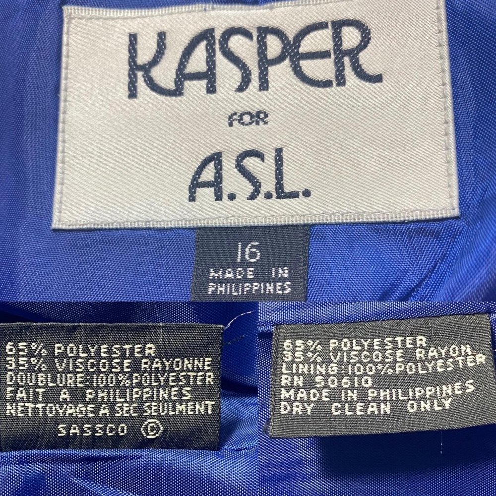 Kasper for A.S.L. 90s Jacket Vintage Cobalt Blue Gold Dragon Buttons Woman’s 16 - Picture 9 of 11